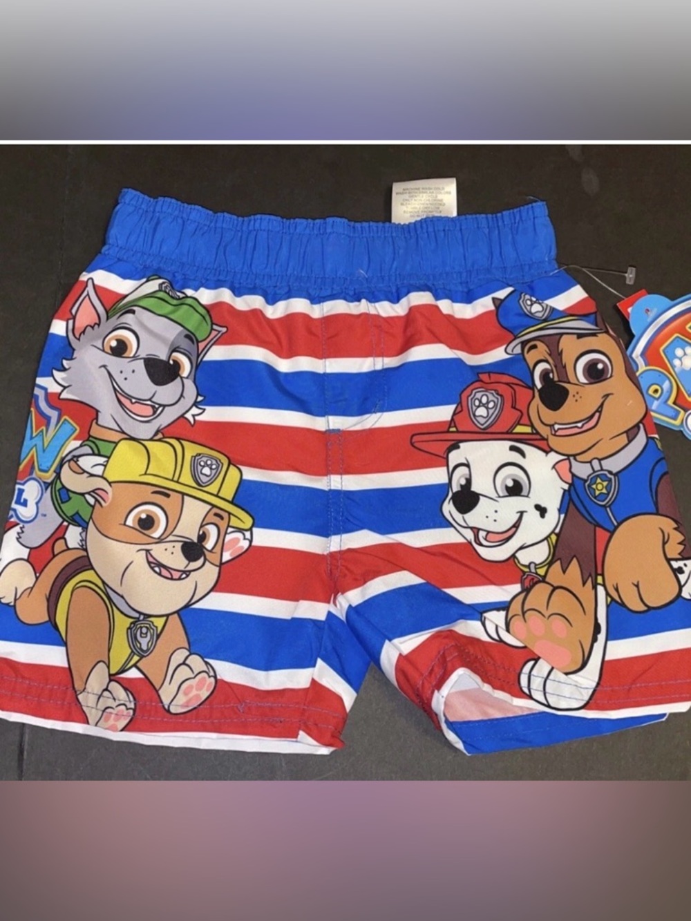 Paw Patrol Boys Red, White & Blue Striped Swim Trunks